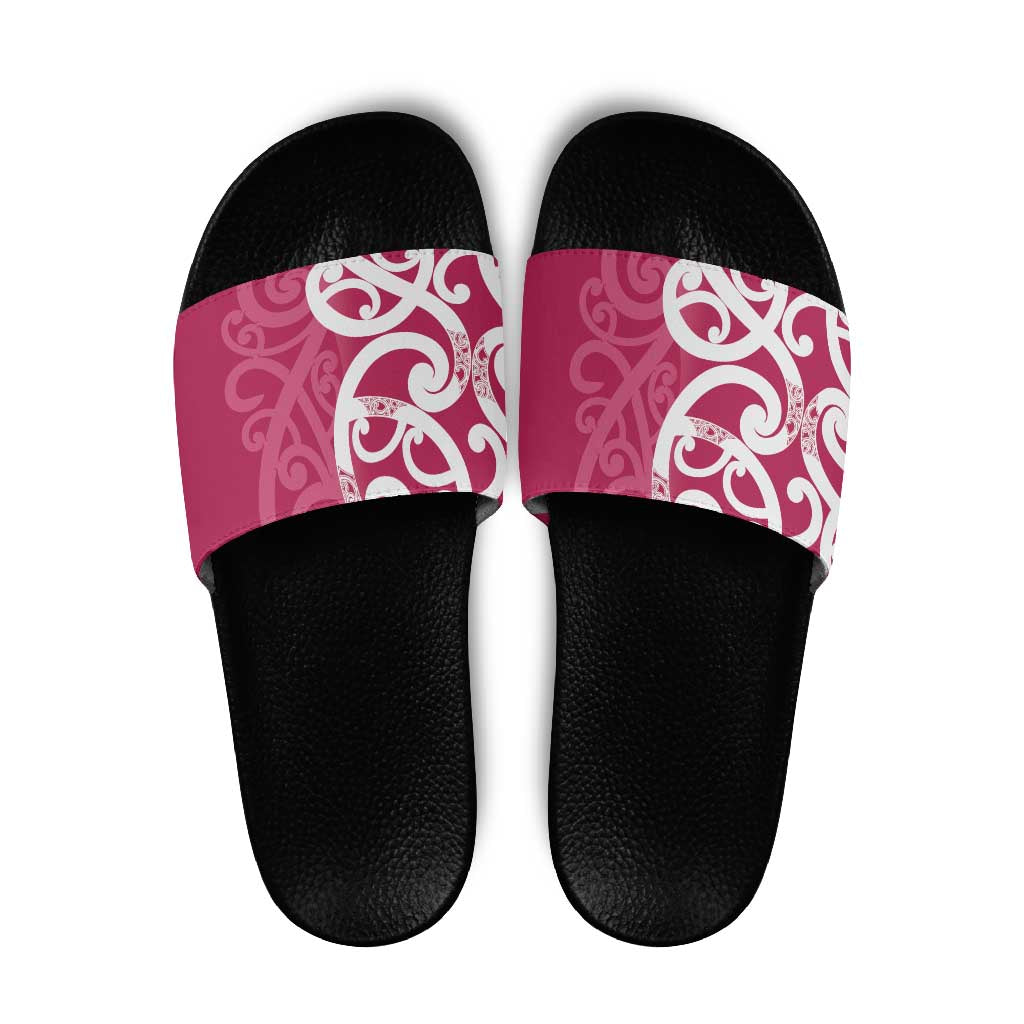 Breast Cancer Awareness Maori Slide Sandals Koru Kowhaiwhai LT7 Pink - Polynesian Pride