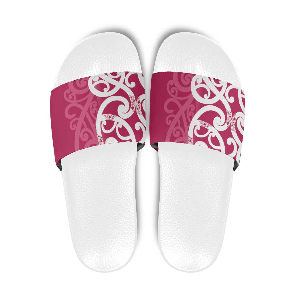 Breast Cancer Awareness Maori Slide Sandals Koru Kowhaiwhai LT7 Pink - Polynesian Pride