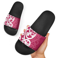 Breast Cancer Awareness Maori Slide Sandals Koru Kowhaiwhai LT7 - Polynesian Pride