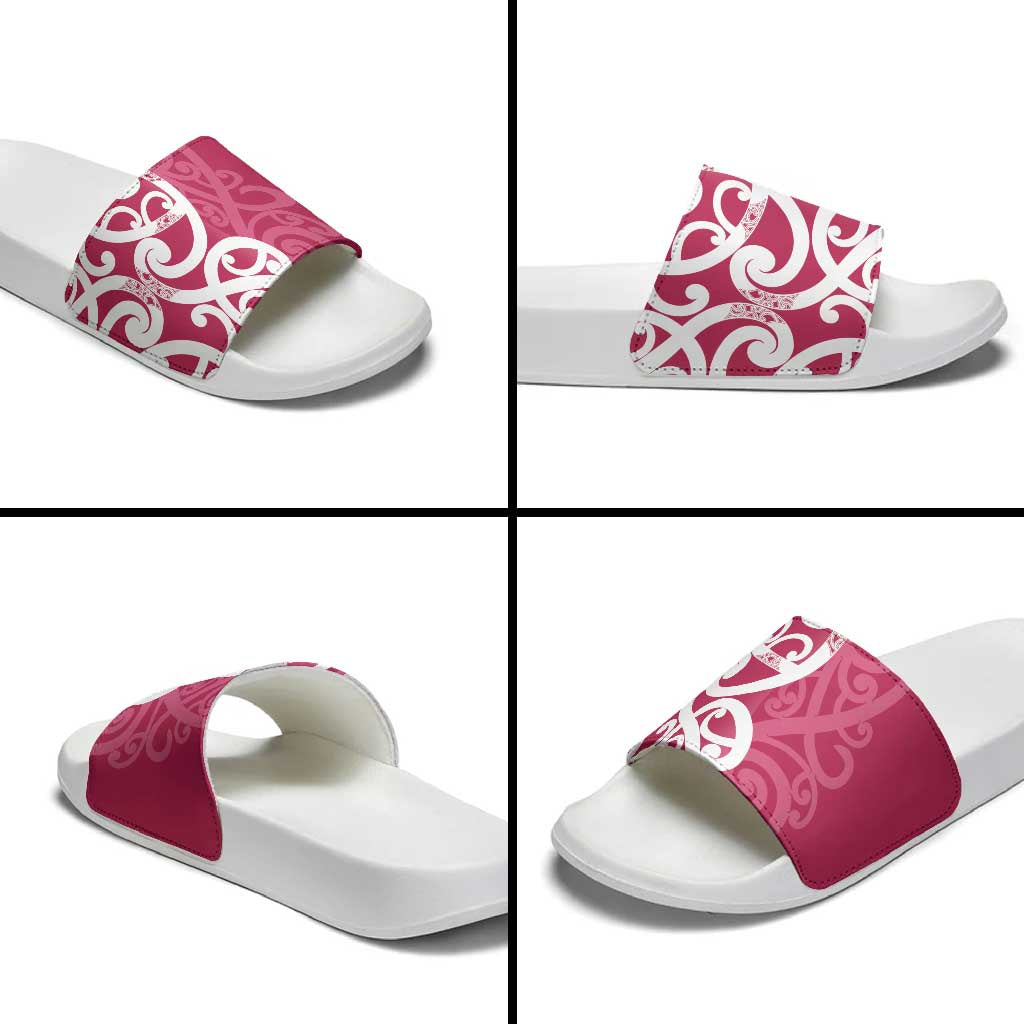 Breast Cancer Awareness Maori Slide Sandals Koru Kowhaiwhai LT7 - Polynesian Pride