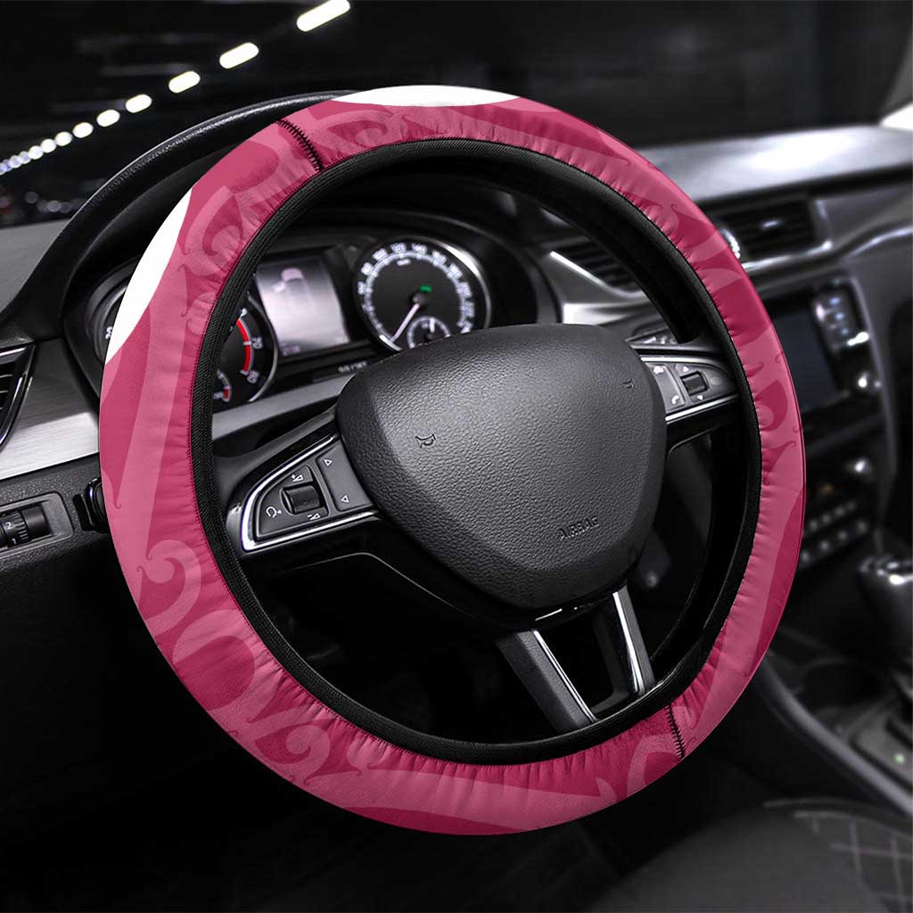Breast Cancer Awareness Maori Steering Wheel Cover Koru Kowhaiwhai LT7 Universal Fit Pink - Polynesian Pride
