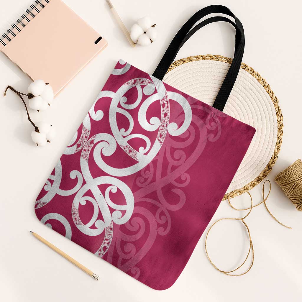 Breast Cancer Awareness Maori Tote Bag Koru Kowhaiwhai LT7 Black Strap One Size Pink - Polynesian Pride