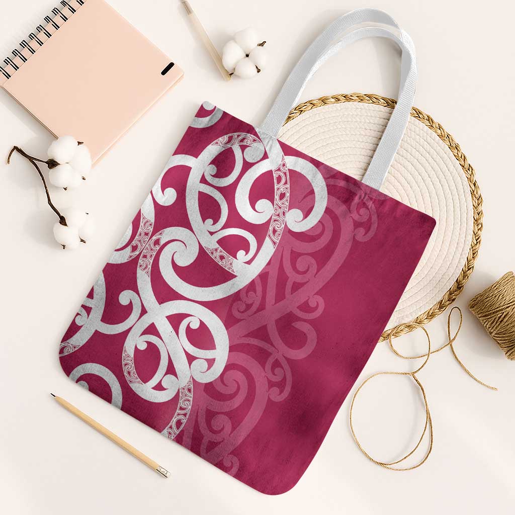 Breast Cancer Awareness Maori Tote Bag Koru Kowhaiwhai LT7 White Strap One Size Pink - Polynesian Pride