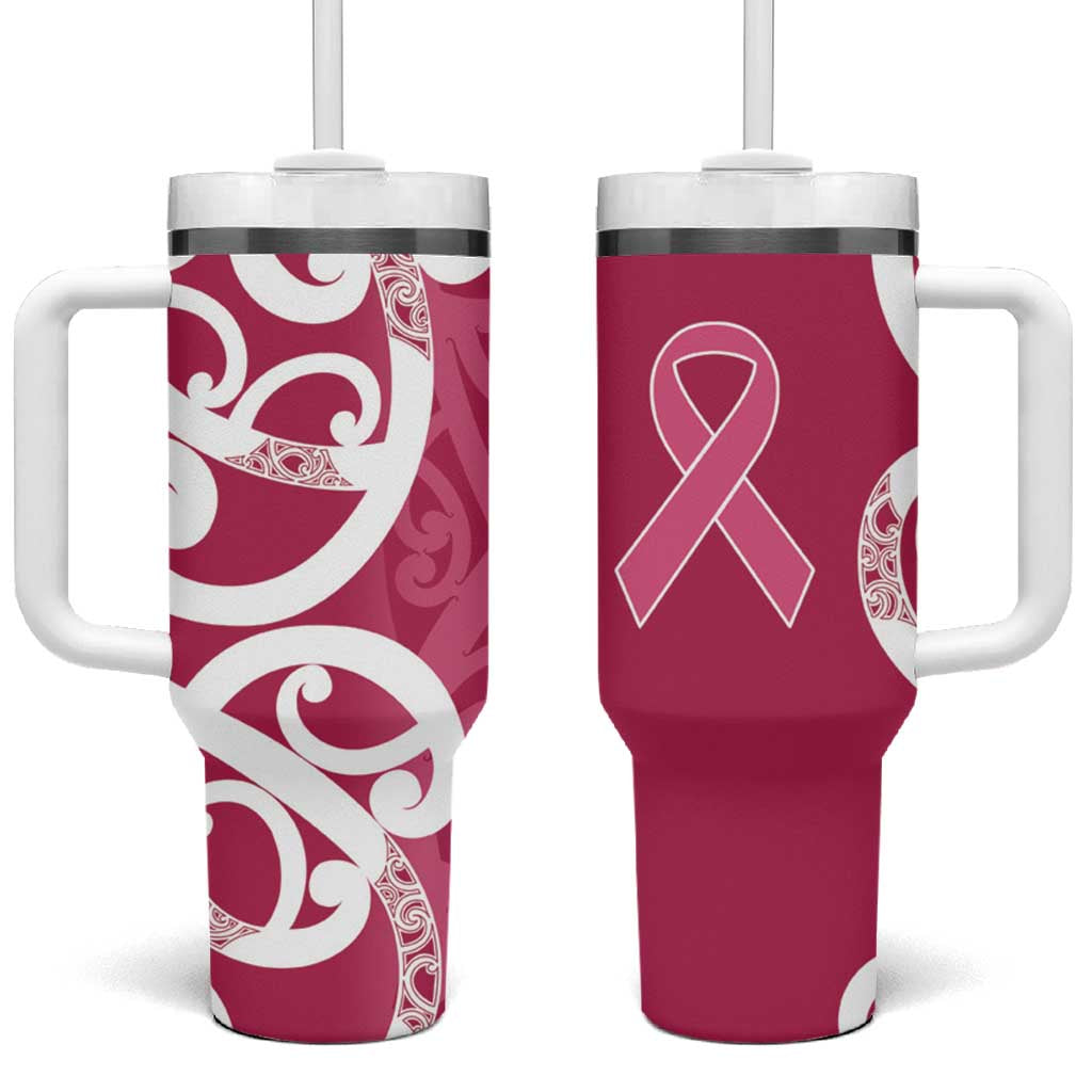Breast Cancer Awareness Maori Tumbler With Handle Koru Kowhaiwhai LT7 One Size: 40 oz Pink - Polynesian Pride
