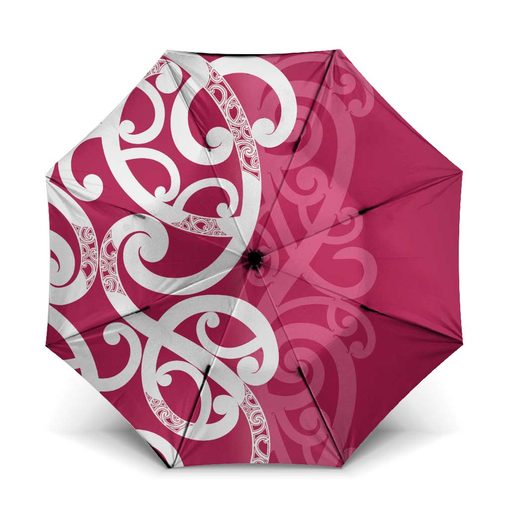 Breast Cancer Awareness Maori Umbrella Koru Kowhaiwhai LT7 One Size Folded 11.42 inch Opened Diameter 37.4 inch Pink - Polynesian Pride