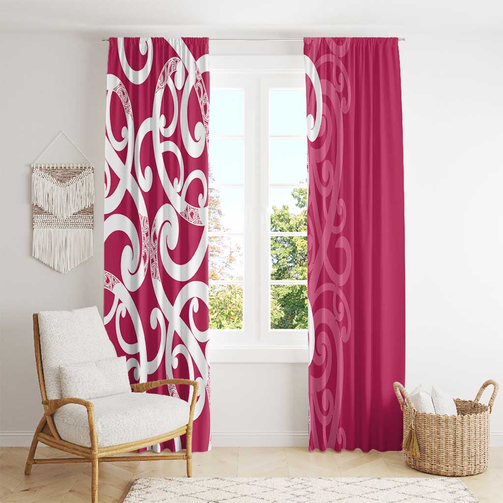 Breast Cancer Awareness Maori Window Curtain Koru Kowhaiwhai LT7 - Polynesian Pride