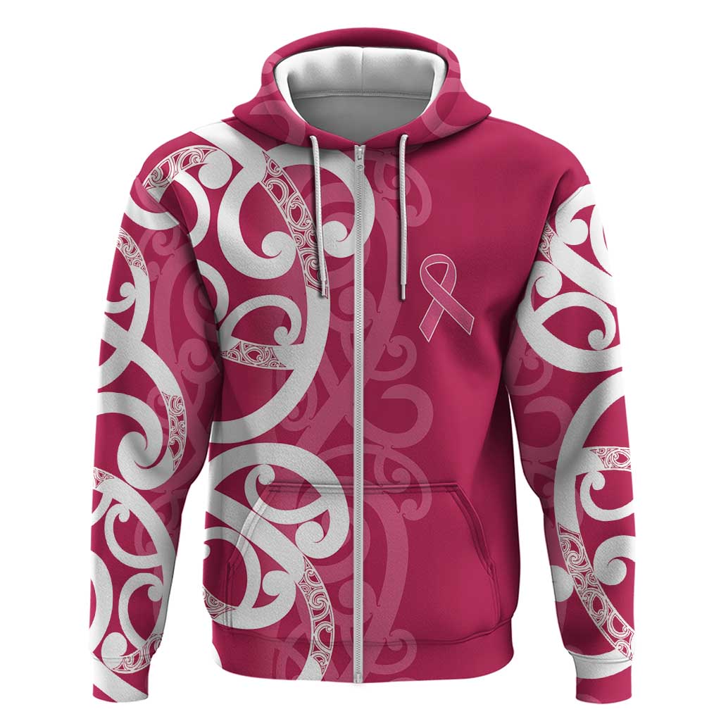 Breast Cancer Awareness Maori Zip Hoodie Koru Kowhaiwhai LT7 Zip Hoodie Pink - Polynesian Pride