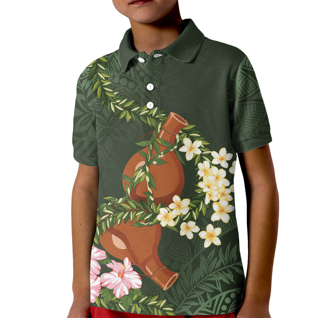 Aloha Hawaii Ipu Gourd Mix Maile Lei Kid Polo Shirt Sage Green LT7 Kid Sage Green - Polynesian Pride