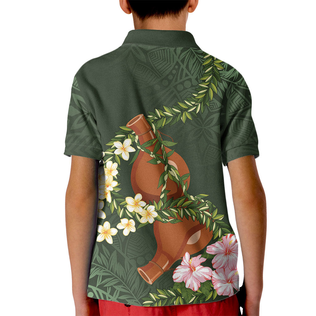 Aloha Hawaii Ipu Gourd Mix Maile Lei Kid Polo Shirt Sage Green LT7 - Polynesian Pride