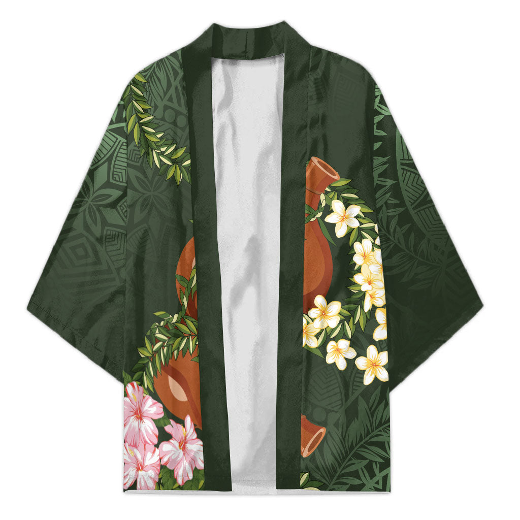 Aloha Hawaii Ipu Gourd Mix Maile Lei Kimono Sage Green LT7 Unisex Sage Green - Polynesian Pride