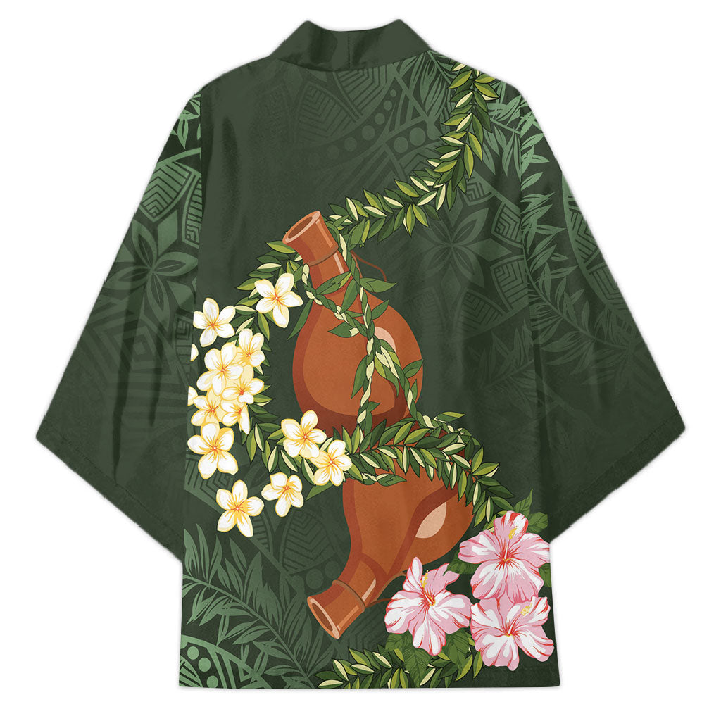Aloha Hawaii Ipu Gourd Mix Maile Lei Kimono Sage Green LT7 - Polynesian Pride