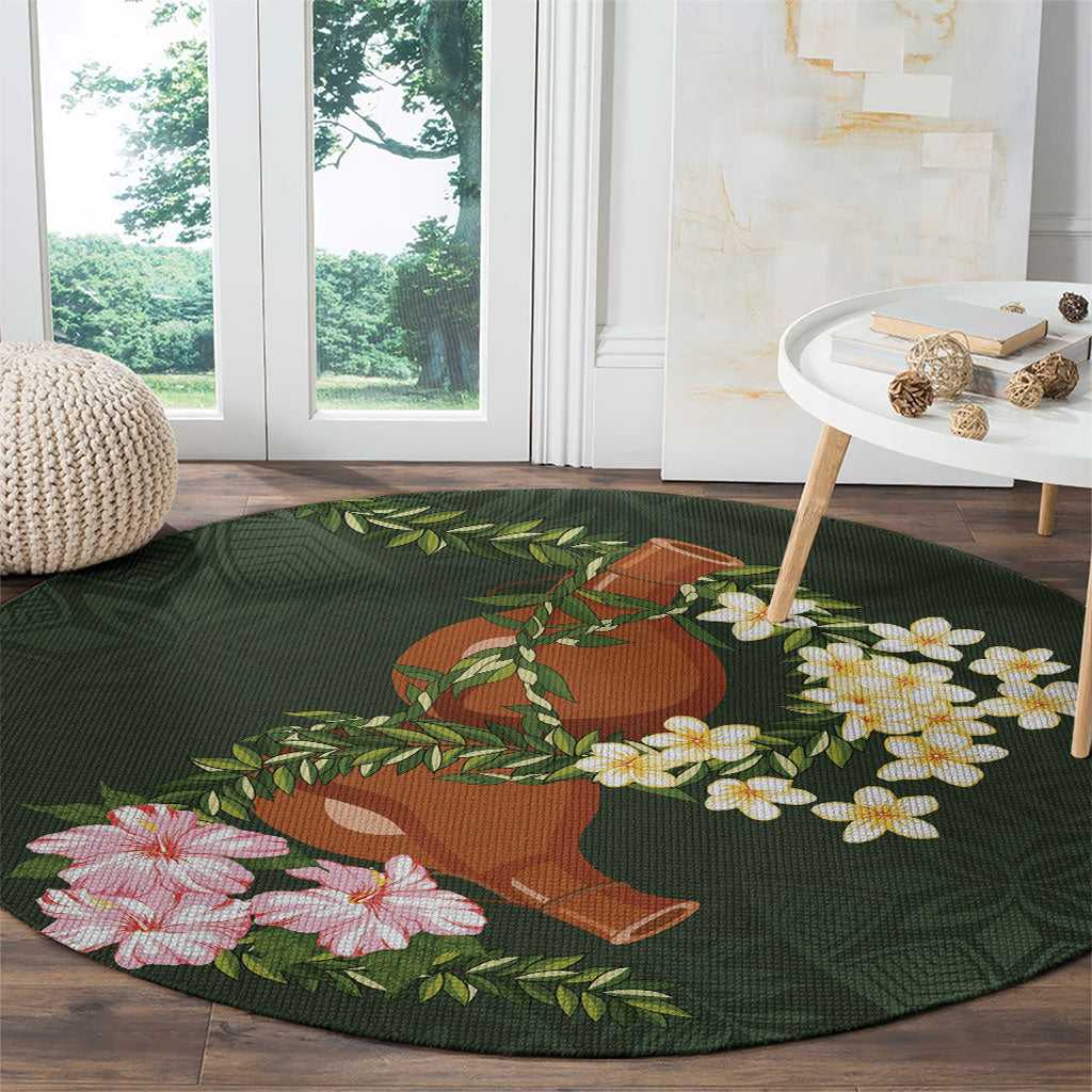 Aloha Hawaii Ipu Gourd Mix Maile Lei Round Carpet Sage Green LT7 - Polynesian Pride