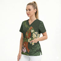 Aloha Hawaii Ipu Gourd Mix Maile Lei Scrub Top Sage Green LT7 - Polynesian Pride