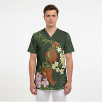 Aloha Hawaii Ipu Gourd Mix Maile Lei Scrub Top Sage Green LT7 - Polynesian Pride