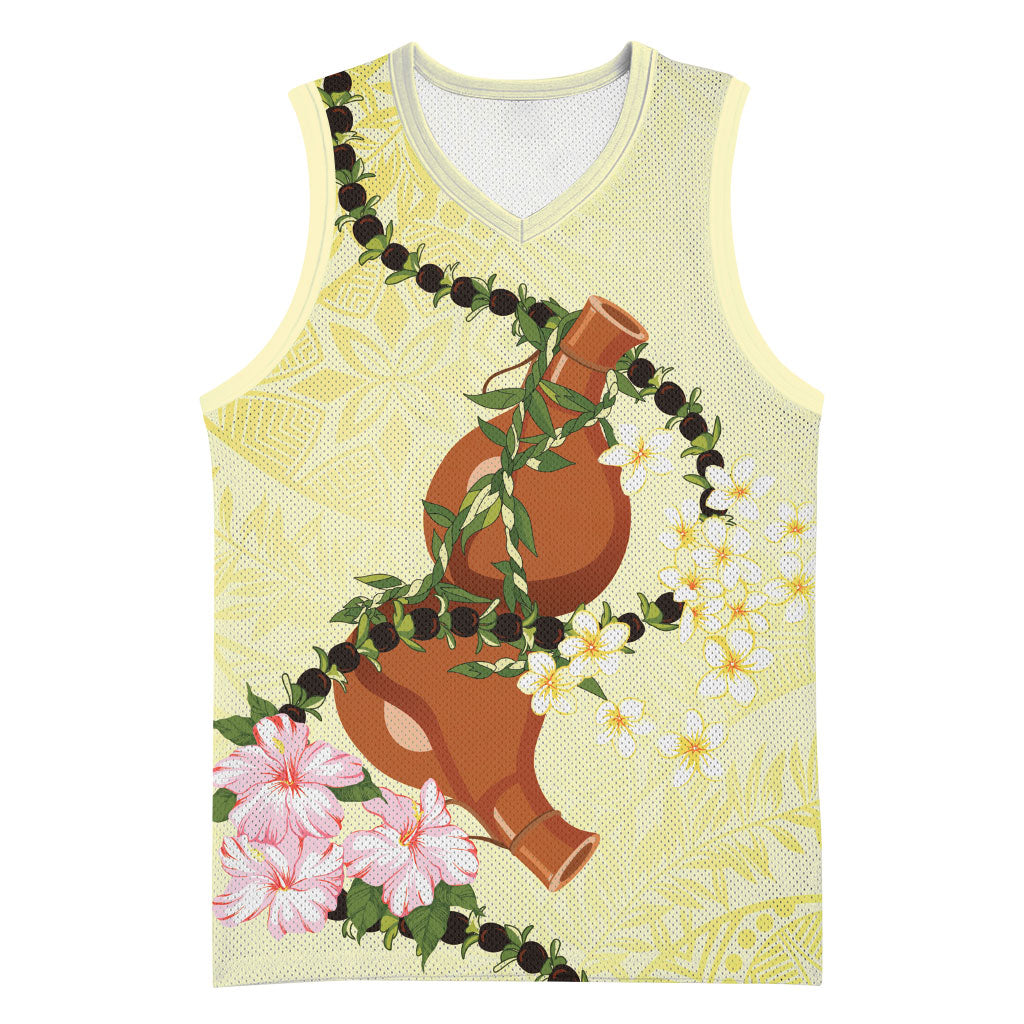 Aloha Hawaii Ipu Gourd Mix Kukui Nut Lei Basketball Jersey Lemon Yellow LT7 Unisex Lemon Yellow - Polynesian Pride