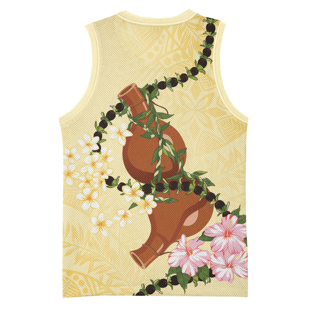 Aloha Hawaii Ipu Gourd Mix Kukui Nut Lei Basketball Jersey Lemon Yellow LT7 - Polynesian Pride