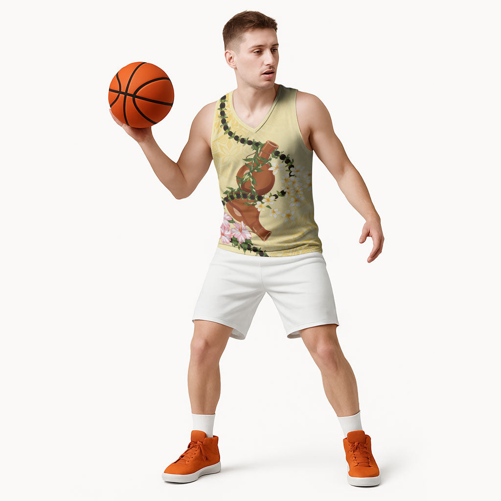 Aloha Hawaii Ipu Gourd Mix Kukui Nut Lei Basketball Jersey Lemon Yellow LT7 - Polynesian Pride
