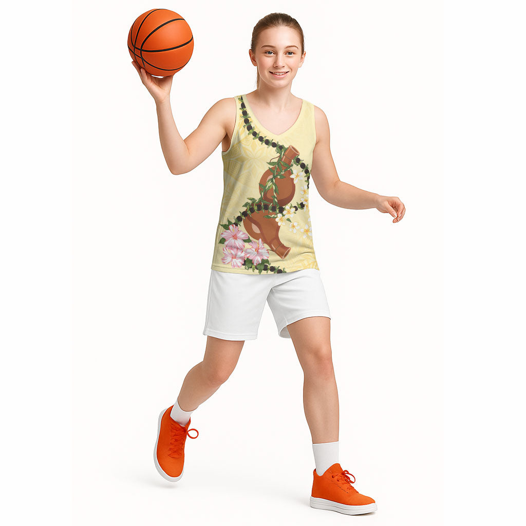 Aloha Hawaii Ipu Gourd Mix Kukui Nut Lei Basketball Jersey Lemon Yellow LT7 - Polynesian Pride