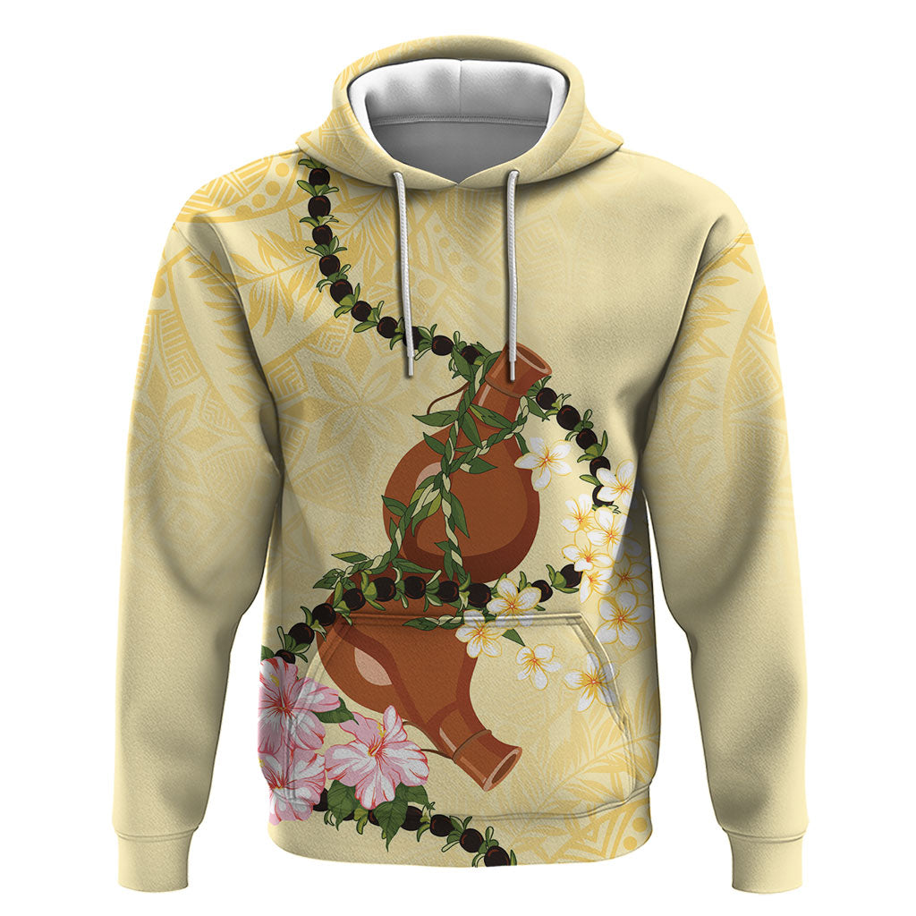 Aloha Hawaii Ipu Gourd Mix Kukui Nut Lei Hoodie Lemon Yellow LT7 Pullover Hoodie Lemon Yellow - Polynesian Pride