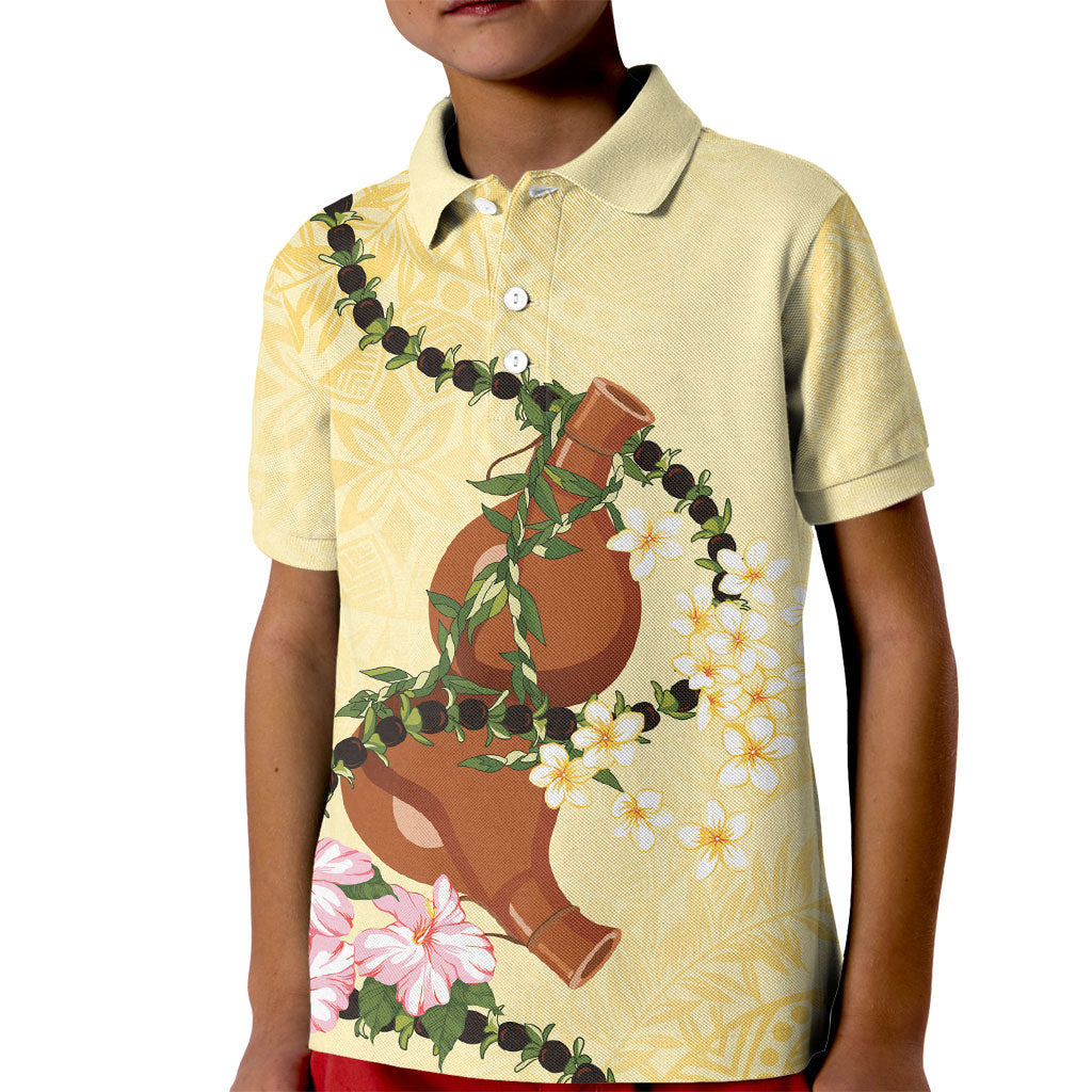 Aloha Hawaii Ipu Gourd Mix Kukui Nut Lei Kid Polo Shirt Lemon Yellow LT7 Kid Lemon Yellow - Polynesian Pride