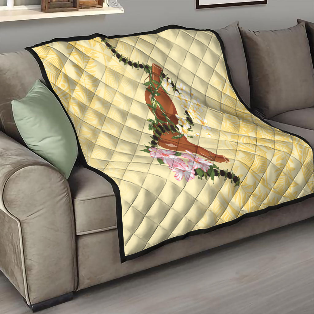 Aloha Hawaii Ipu Gourd Mix Kukui Nut Lei Quilt Lemon Yellow LT7 - Polynesian Pride
