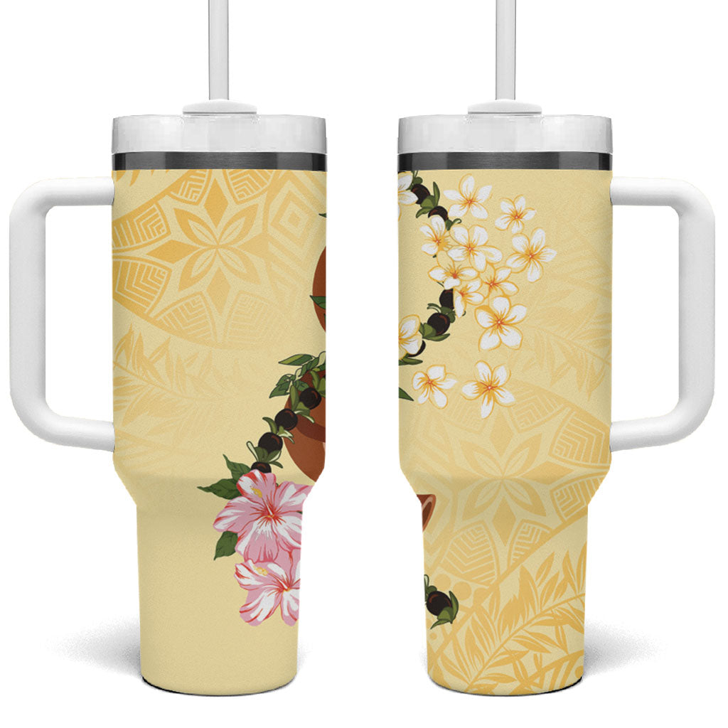 Aloha Hawaii Ipu Gourd Mix Kukui Nut Lei Tumbler With Handle Lemon Yellow LT7 One Size: 40 oz Lemon Yellow - Polynesian Pride