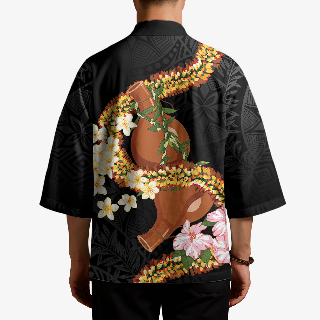 Aloha Hawaii Ipu Gourd Mix ʻĀkulikuli Lei Kimono Obsidian Black LT7 - Polynesian Pride