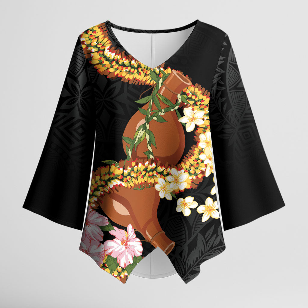 Aloha Hawaii Ipu Gourd Mix ʻĀkulikuli Lei Kimono Sleeve Blouse Obsidian Black LT7 Female Obsidian Black - Polynesian Pride
