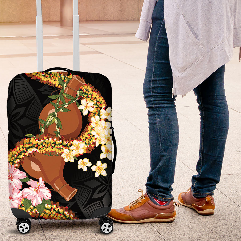 Aloha Hawaii Ipu Gourd Mix ʻĀkulikuli Lei Luggage Cover Obsidian Black LT7 Obsidian Black - Polynesian Pride