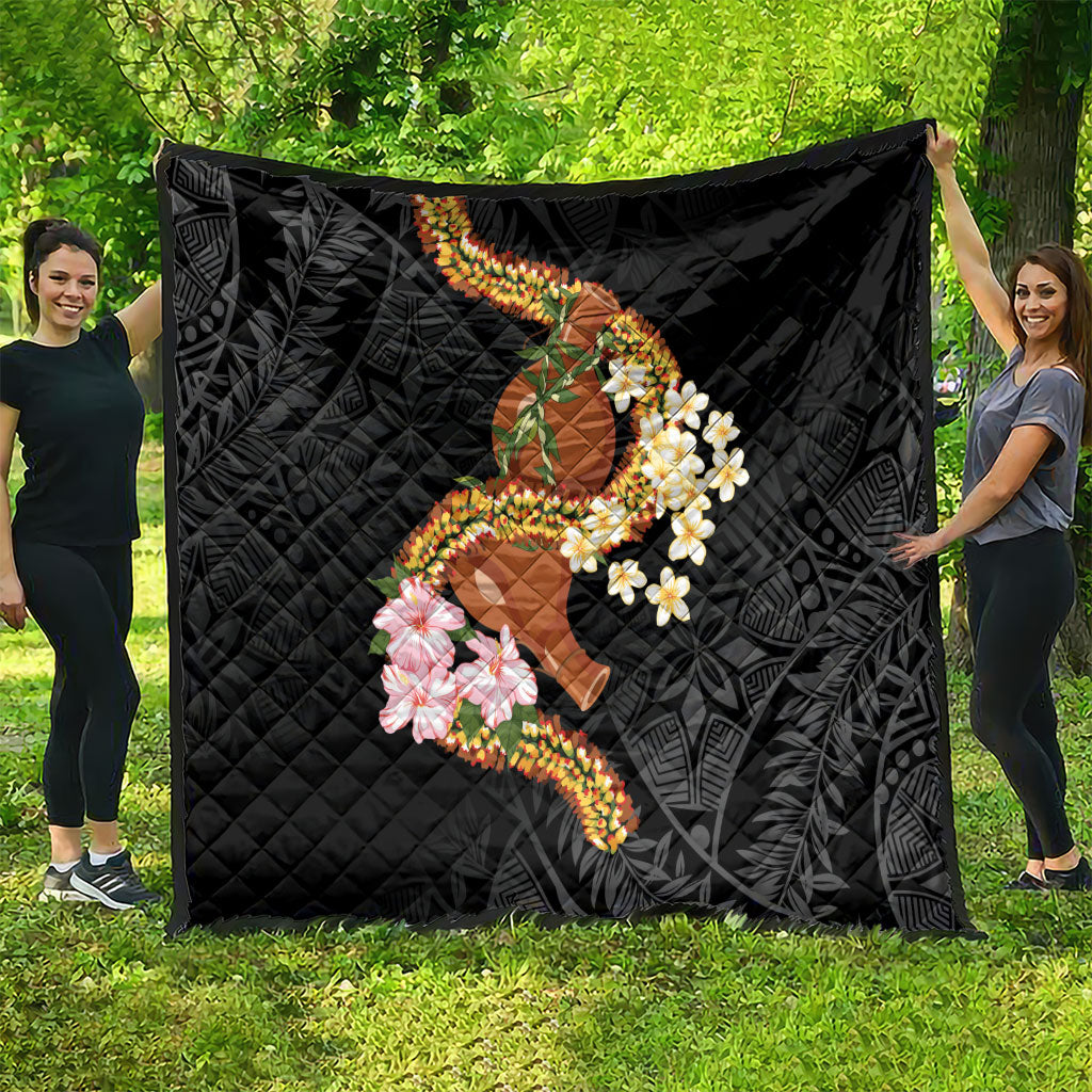 Aloha Hawaii Ipu Gourd Mix ʻĀkulikuli Lei Quilt Obsidian Black LT7 - Polynesian Pride