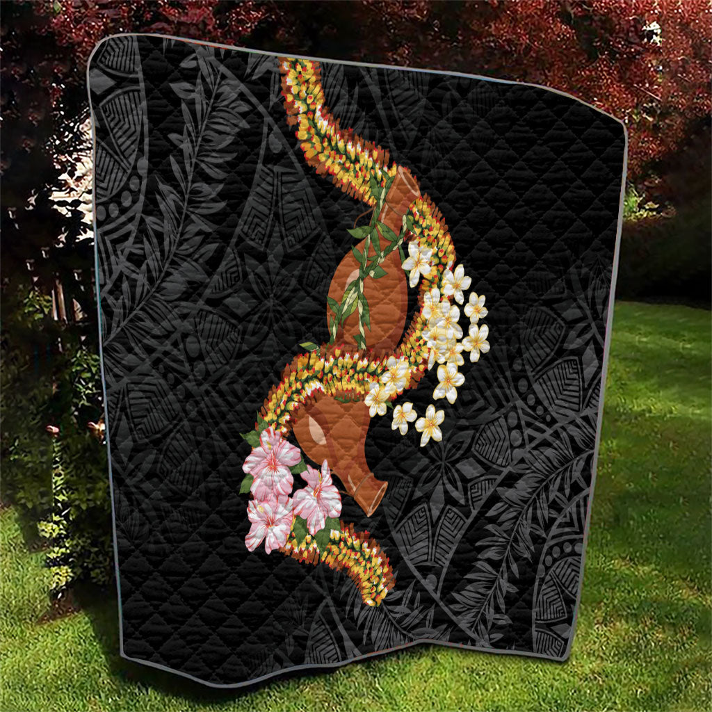 Aloha Hawaii Ipu Gourd Mix ʻĀkulikuli Lei Quilt Obsidian Black LT7 - Polynesian Pride