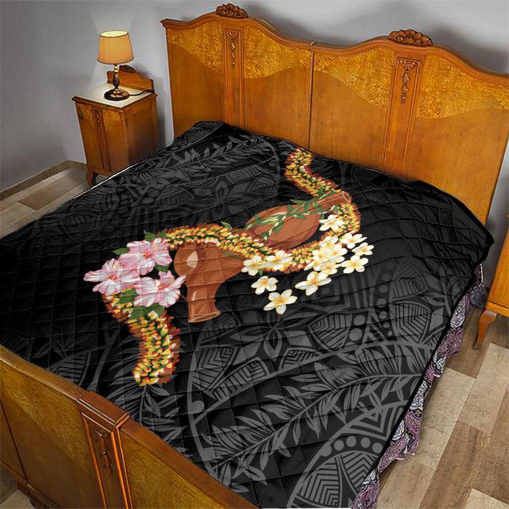 Aloha Hawaii Ipu Gourd Mix ʻĀkulikuli Lei Quilt Obsidian Black LT7 - Polynesian Pride