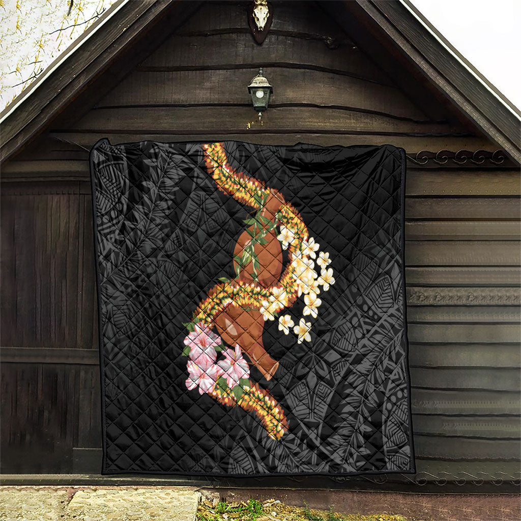 Aloha Hawaii Ipu Gourd Mix ʻĀkulikuli Lei Quilt Obsidian Black LT7 - Polynesian Pride
