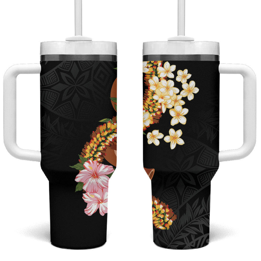 Aloha Hawaii Ipu Gourd Mix ʻĀkulikuli Lei Tumbler With Handle Obsidian Black LT7 One Size: 40 oz Obsidian Black - Polynesian Pride