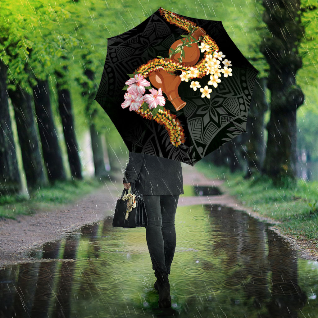Aloha Hawaii Ipu Gourd Mix ʻĀkulikuli Lei Umbrella Obsidian Black LT7 - Polynesian Pride
