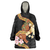 Aloha Hawaii Ipu Gourd Mix ʻĀkulikuli Lei Wearable Blanket Hoodie Obsidian Black LT7 One Size Obsidian Black - Polynesian Pride