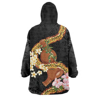 Aloha Hawaii Ipu Gourd Mix ʻĀkulikuli Lei Wearable Blanket Hoodie Obsidian Black LT7 - Polynesian Pride