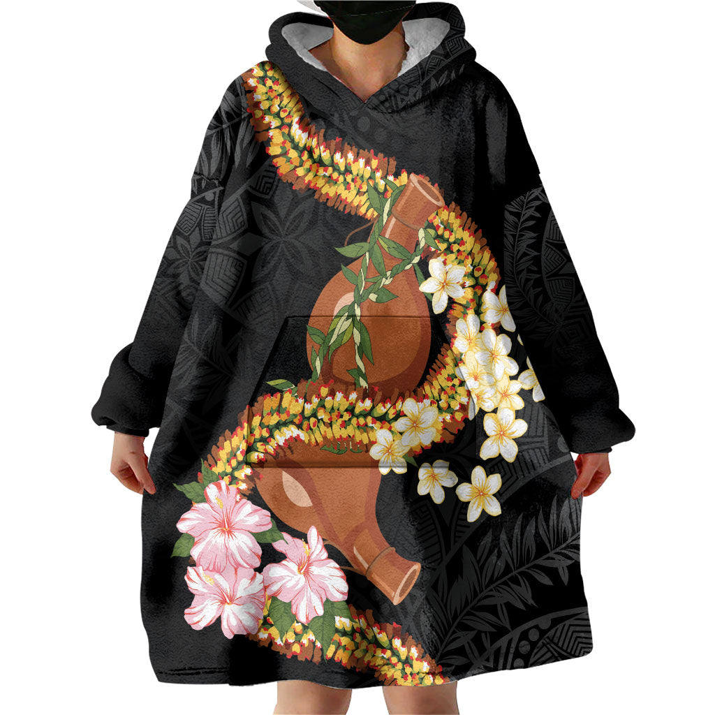 Aloha Hawaii Ipu Gourd Mix ʻĀkulikuli Lei Wearable Blanket Hoodie Obsidian Black LT7 - Polynesian Pride