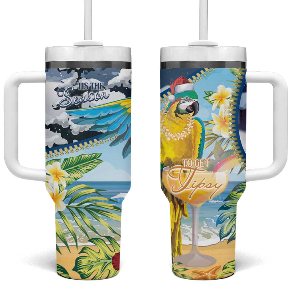 Funny Tropical Christmas Tumbler With Handle Tis The Season To Get Tipsy LT7 One Size: 40 oz Colorful - Polynesian Pride