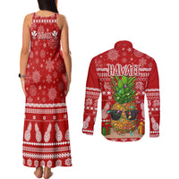 Hawaii Pineapple Christmas Couples Matching Tank Maxi Dress and Long Sleeve Button Shirt Mele Kalikimaka LT7 - Polynesian Pride