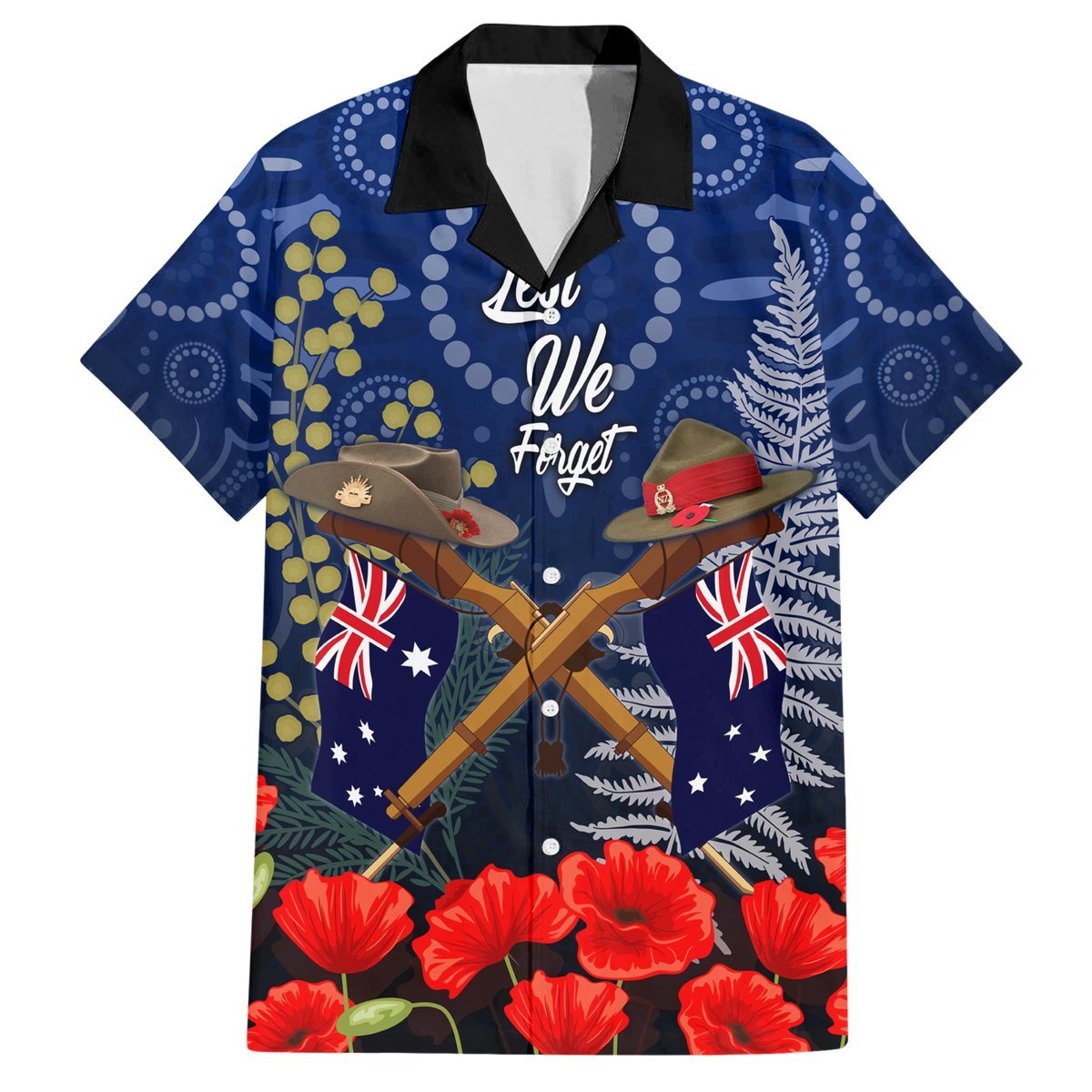 Anzac Hawaiian Shirt Australia Aboriginal Mix New Zealand Slouch Hats LT7 Blue - Polynesian Pride