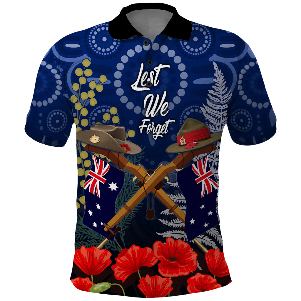 Anzac Polo Shirt Australia Aboriginal Mix New Zealand Slouch Hats LT7 Blue - Polynesian Pride