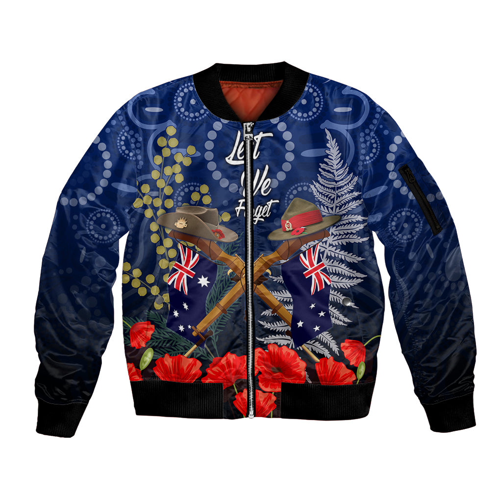 Anzac Sleeve Zip Bomber Jacket Ausralia Aboriginal Mix New Zealand Slouch Hats LT7 Unisex Blue - Polynesian Pride