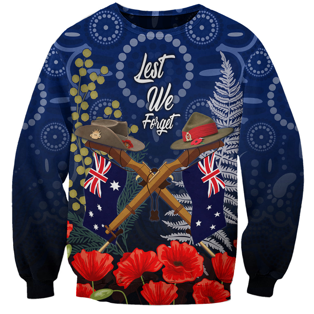 Anzac Sweatshirt Ausralia Aboriginal Mix New Zealand Slouch Hats LT7 Unisex Blue - Polynesian Pride