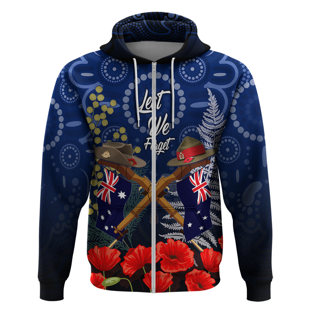 Anzac Zip Hoodie Ausralia Aboriginal Mix New Zealand Slouch Hats LT7 Zip Hoodie Blue - Polynesian Pride