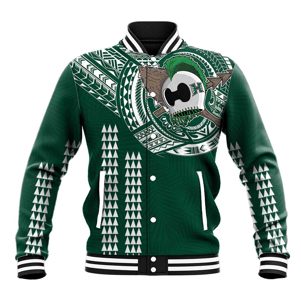 Hawaii Rainbow Warriors Personalized Baseball Jacket Kakau Ikaika Laau Pama LT7 Unisex Green - Polynesian Pride