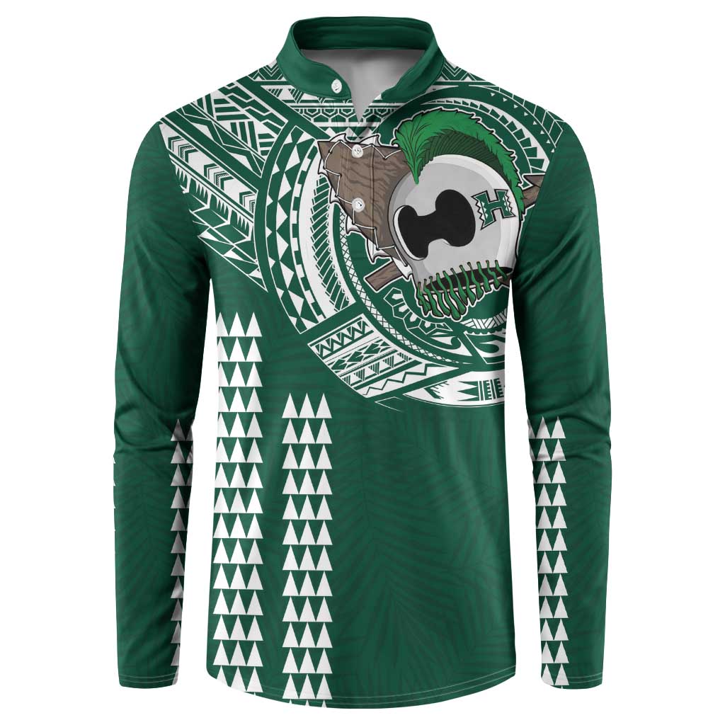 Hawaii Rainbow Warriors Personalized Button Sweatshirt Kakau Ikaika Laau Pama LT7 Green - Polynesian Pride