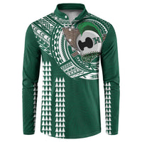 Hawaii Rainbow Warriors Personalized Button Sweatshirt Kakau Ikaika Laau Pama LT7 Green - Polynesian Pride