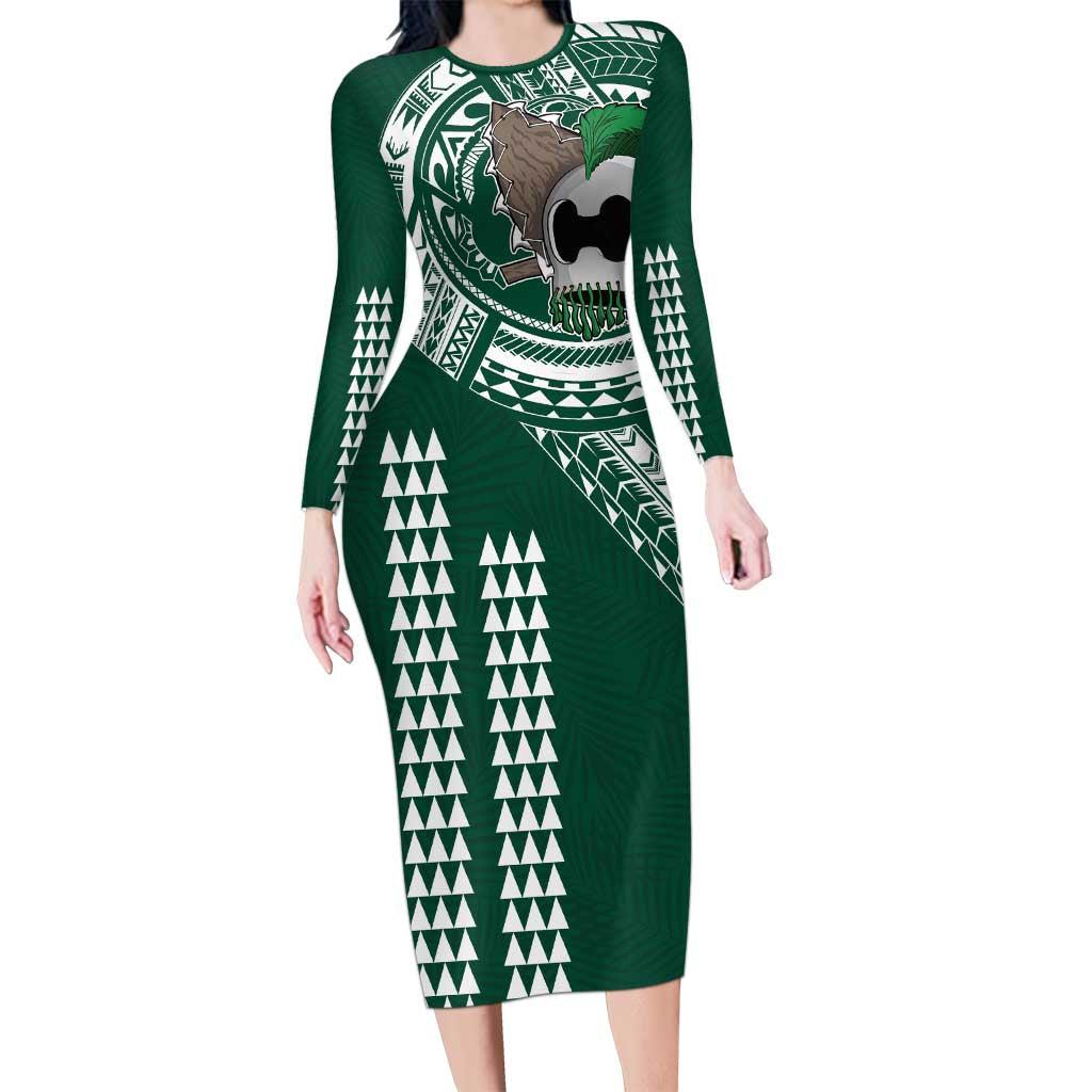 Hawaii Rainbow Warriors Personalized Long Sleeve Bodycon Dress Kakau Ikaika Laau Pama LT7 Long Dress Green - Polynesian Pride