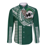 Hawaii Rainbow Warriors Personalized Long Sleeve Button Shirt Kakau Ikaika Laau Pama LT7 Unisex Green - Polynesian Pride